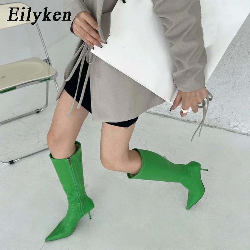 Eilyken 2022 New Green Pointed Toe High Boots Knee-High Boots Sexy High Heels Boots New Women Botas Mujer