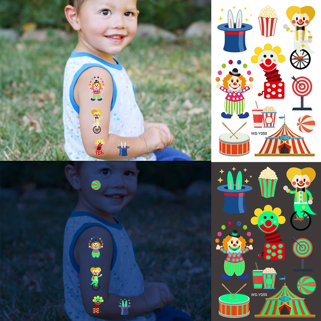 Sdrawing Glow In The Dark Temporary Tattoos For Kids Boys Kids Fake Luminous Tattoo Flash Animal Cartoon Party Favor Set Glowing Zoo