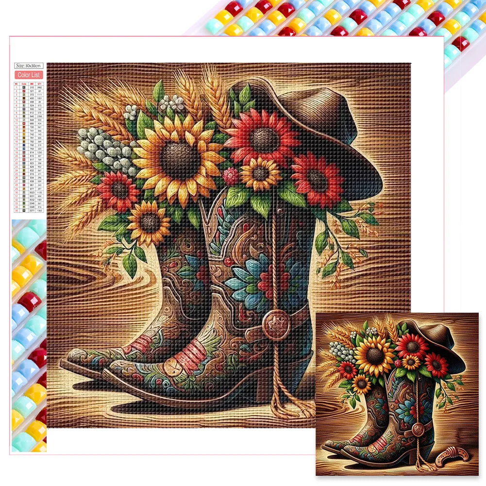 Full Square Diamond Painting - Sunflower&Boots(Canvas|35*35cm)