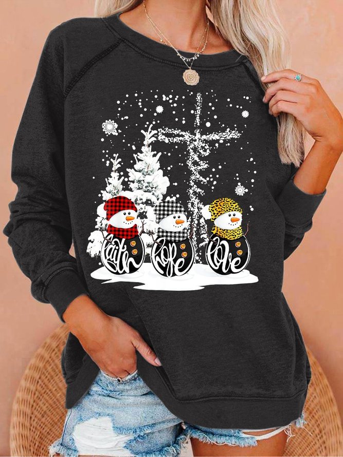 Womens Faith Hope Love Merry Christmas Snowman Jesus Sweatshirts