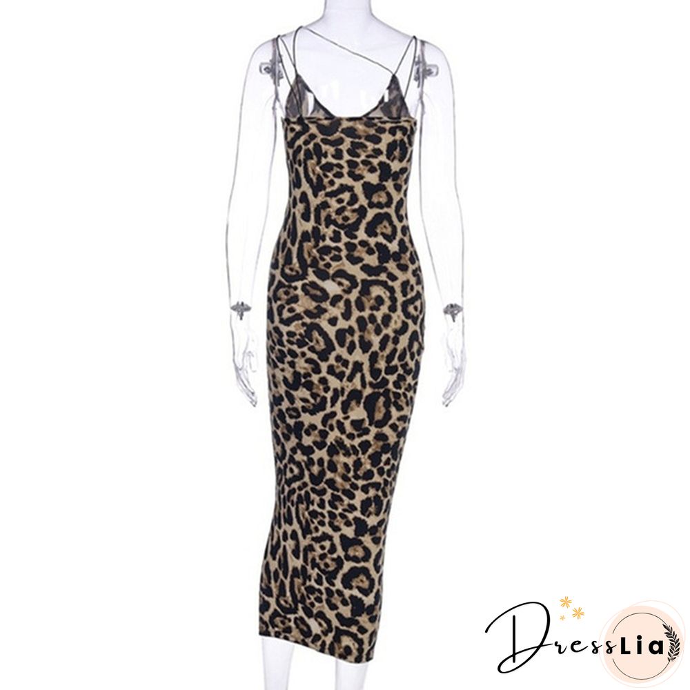 Women Dress Cami Dress Spaghetti Strap Slim Fit Sexy Autumn Spring Summer Snakeskin Long Dress Evening Party Leopart Printed Sleeveless Sheath Club Bodycon Dresses