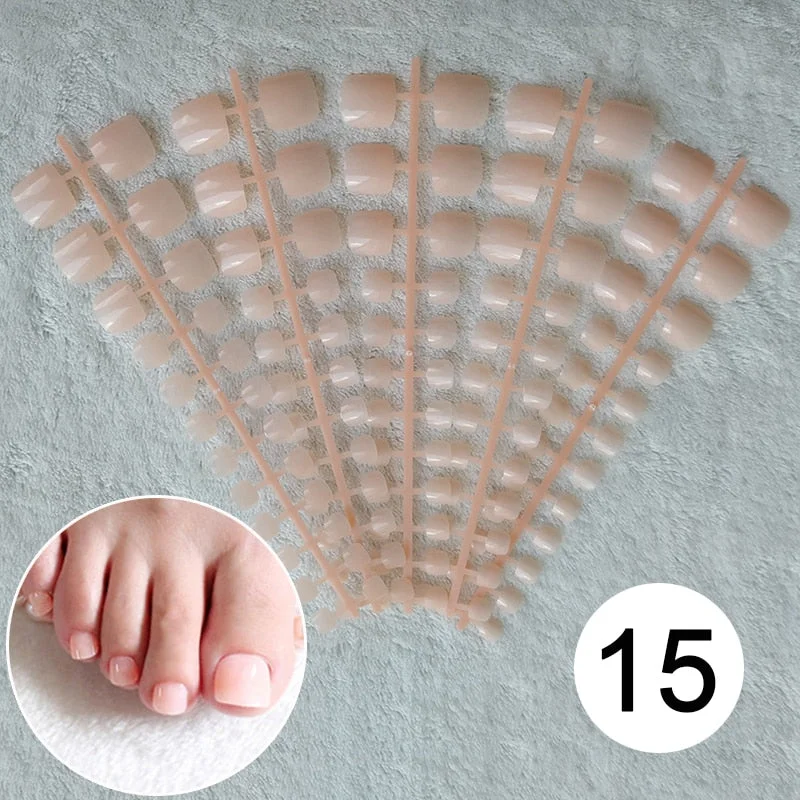 Mixed 5 Colors full cover false nails short foot fake nails Candy Color 24pcs/set press on nails foot toe french nail art tips-Nail Inspo