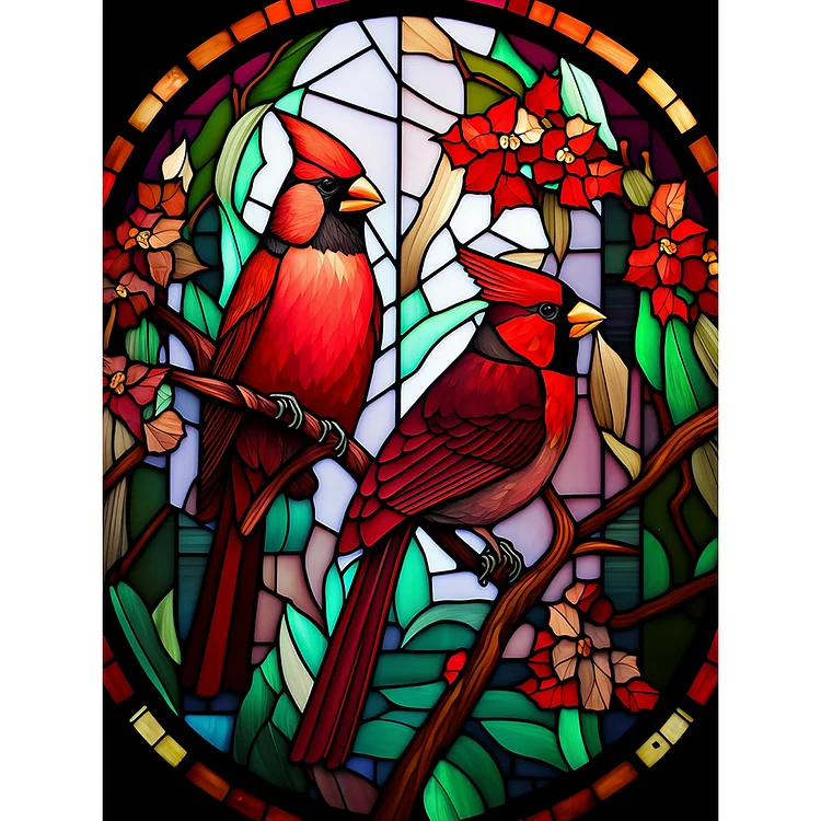 Cardinal Glass Painting Bird 30*40CM(Canvas) Full Round Drill Diamond Painting gbfke