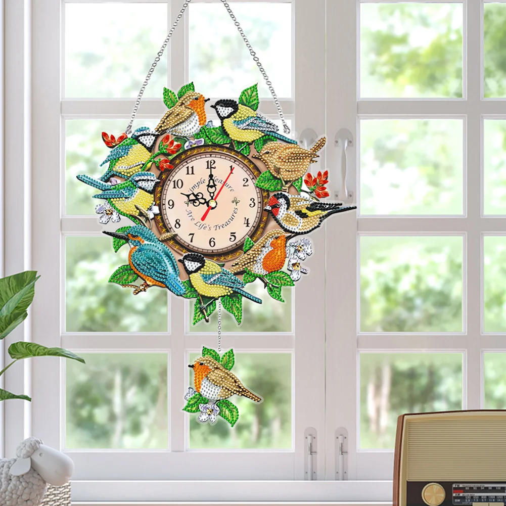 DIY Bird Acrylic Special Shaped Crystal Diamond Clock Kit Living Room Decoration
