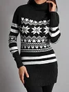 Women Christmas Snowflake Turtleneck Sweater Dress