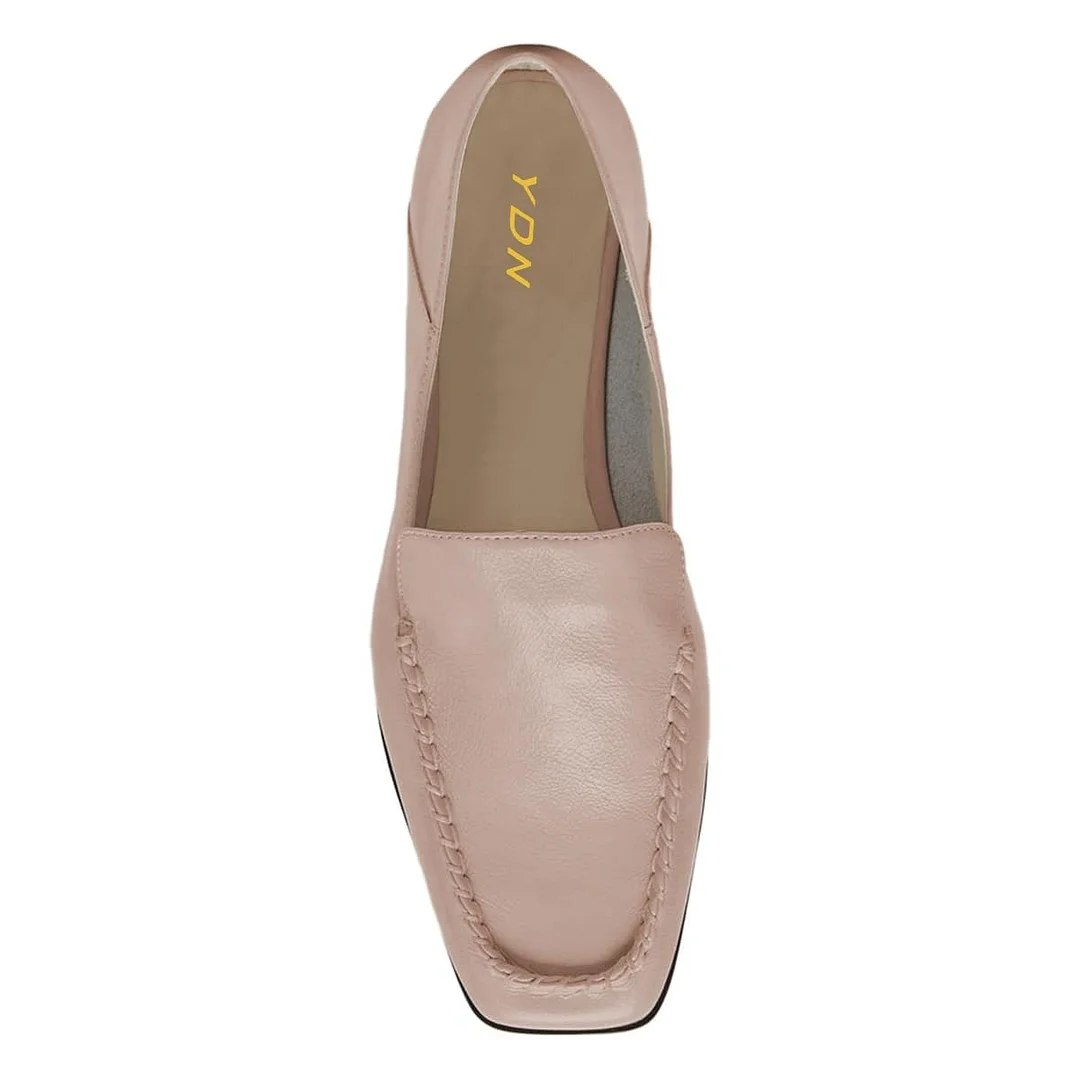 Casual Blush Pink Flat Slip-On Square Toe Loafer Shoes Women