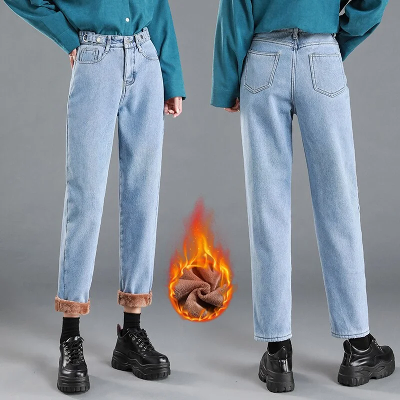 Winter Jeans Women Winter Thick Warm Harem Pants High Waist Denim Trousers Pantalon Velvet Fleece Ankle-length Woman Mom Jeans