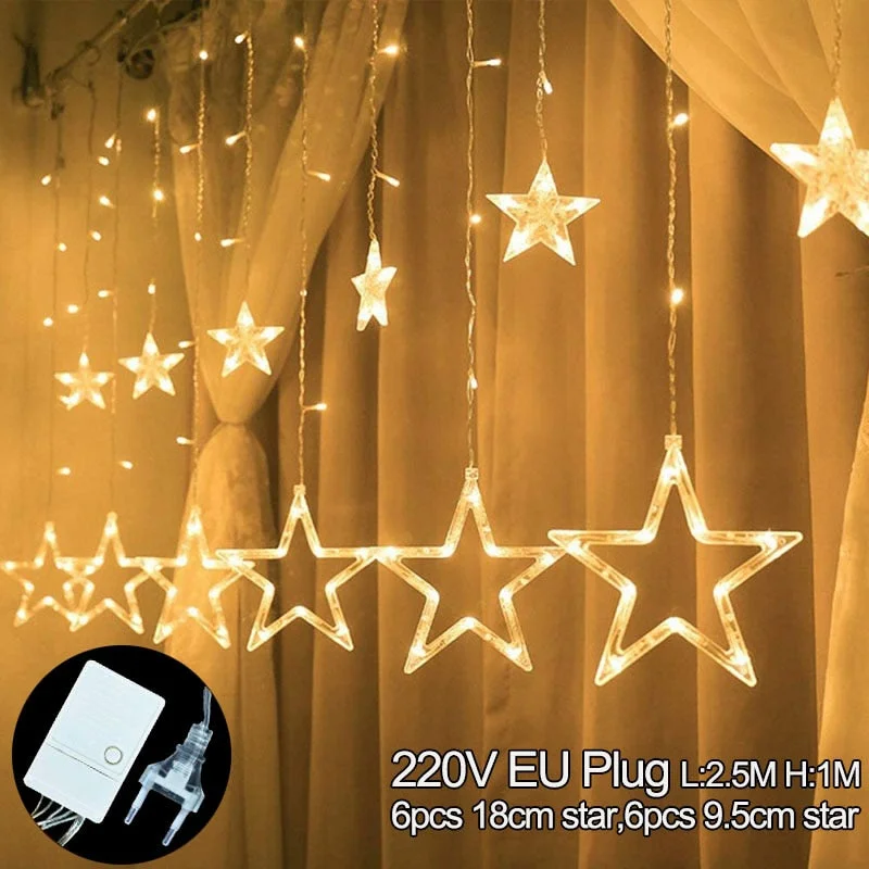 Moon Star LED Fairy Lights String Christmas New Year Curtain Lamp Eid Mubarak Party Decoration For Home Bedroom Ramadan Kareem