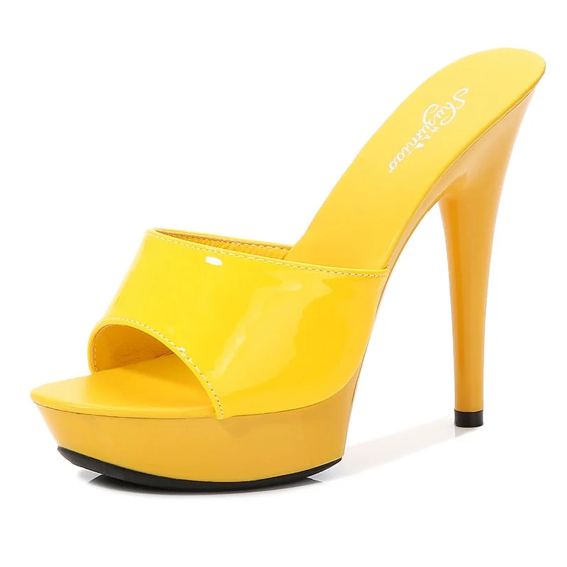 Candy Color Woman Wedding Shoes Sandals Nightclub Sexy High Heels 13cm Slides Slippers Heels Waterproof Sandal Summer Pumps