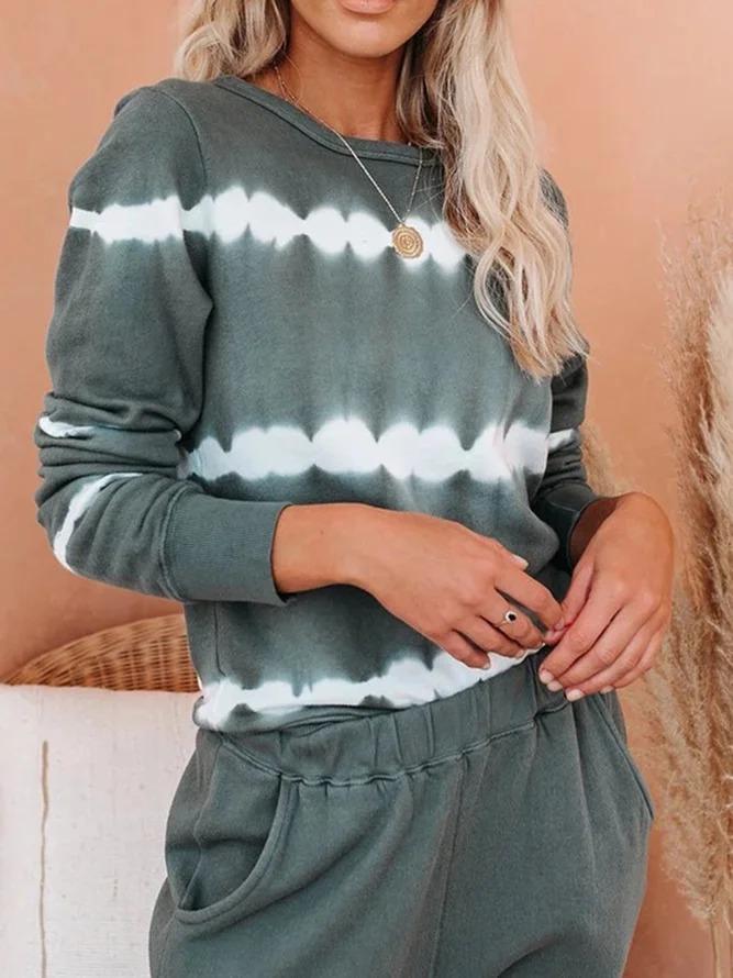 Gray Ombre/tie-Dye Crew Neck Long Sleeve Shirts & Tops