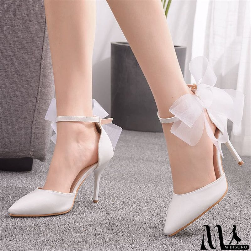 MidiSono - Sexy Fire Red&White Butterfly Floral Pointed Toe Party High Heel Pumps