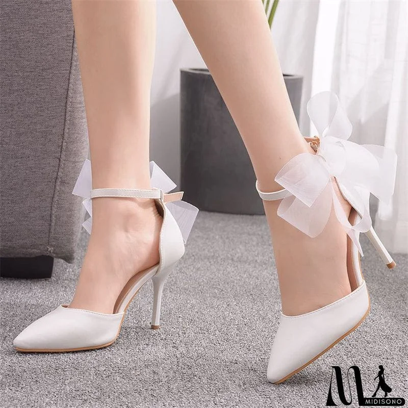 MidiSono - Sexy Fire Red&White Butterfly Floral Pointed Toe Party High Heel Pumps