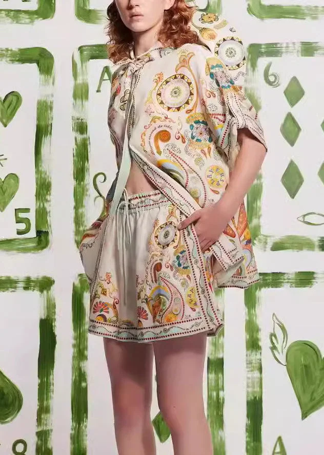 2025 New Fashion Graffiti Top And Shorts Set Summer