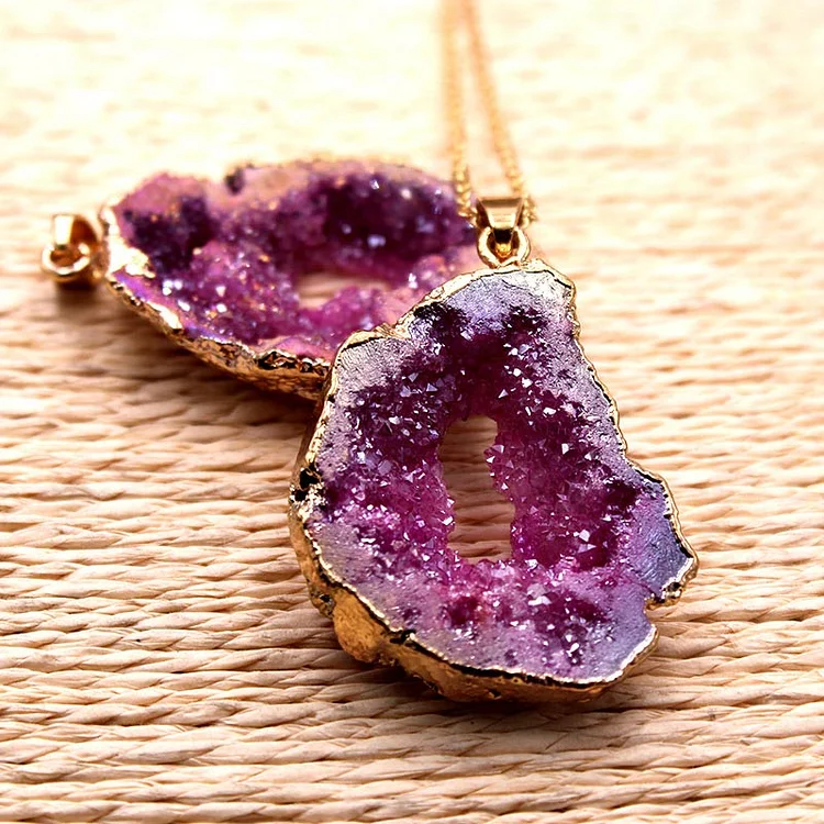 Natural Crystal Geode Pendant-Amethyst	
