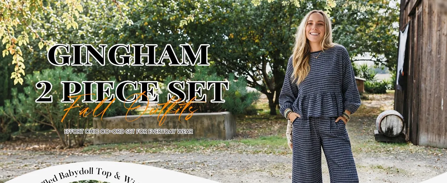 women's gingham two piece set