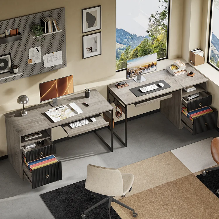 Bestier Office Desk with Drawers, 55 inch Industrial Computer Desk with Storage, Wood Teacher Desk with Keyboard Tray & File Drawer for Home Office