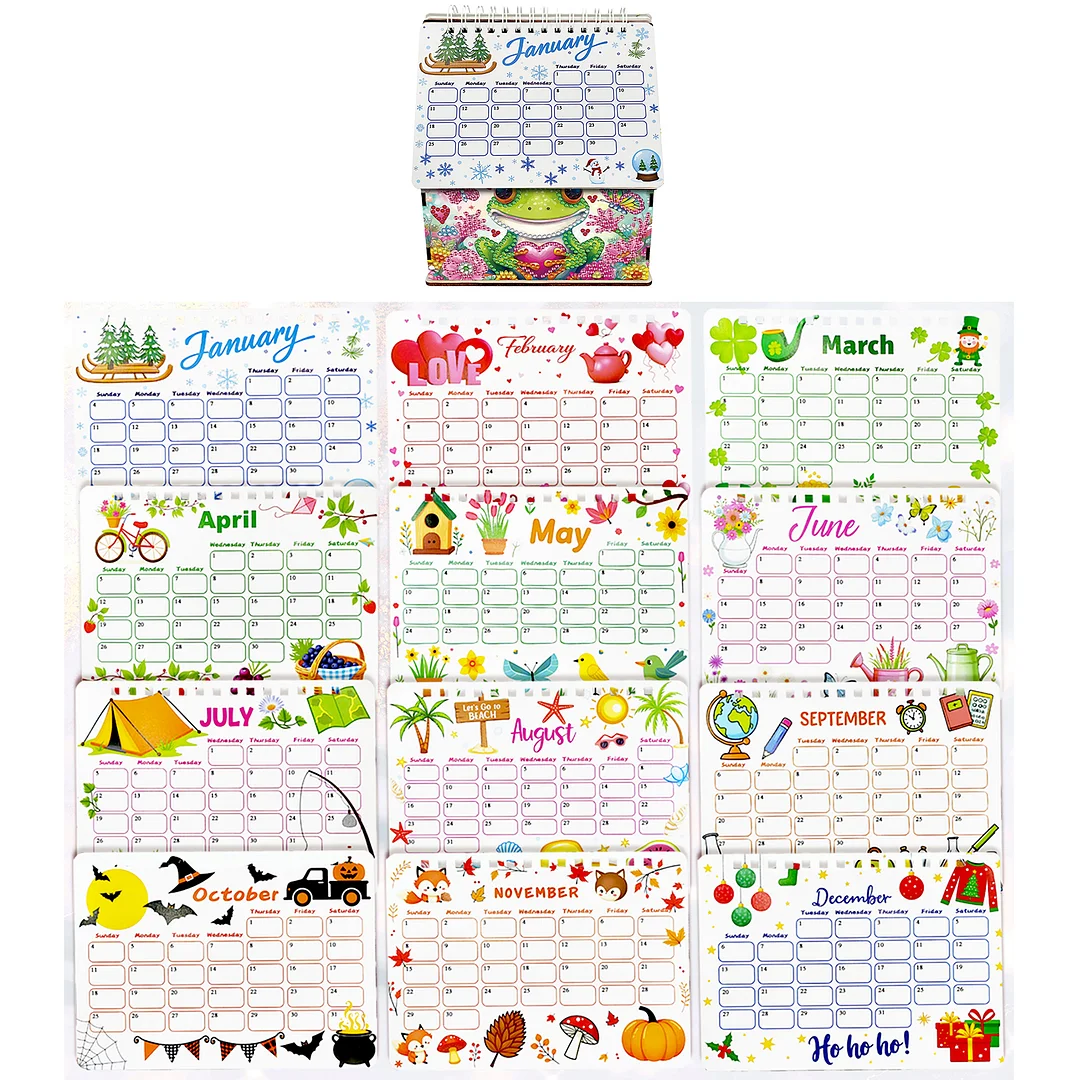 5D/DIY Calendar Crystal Painting Desk Calendars Kit Home Decorations (Frog)