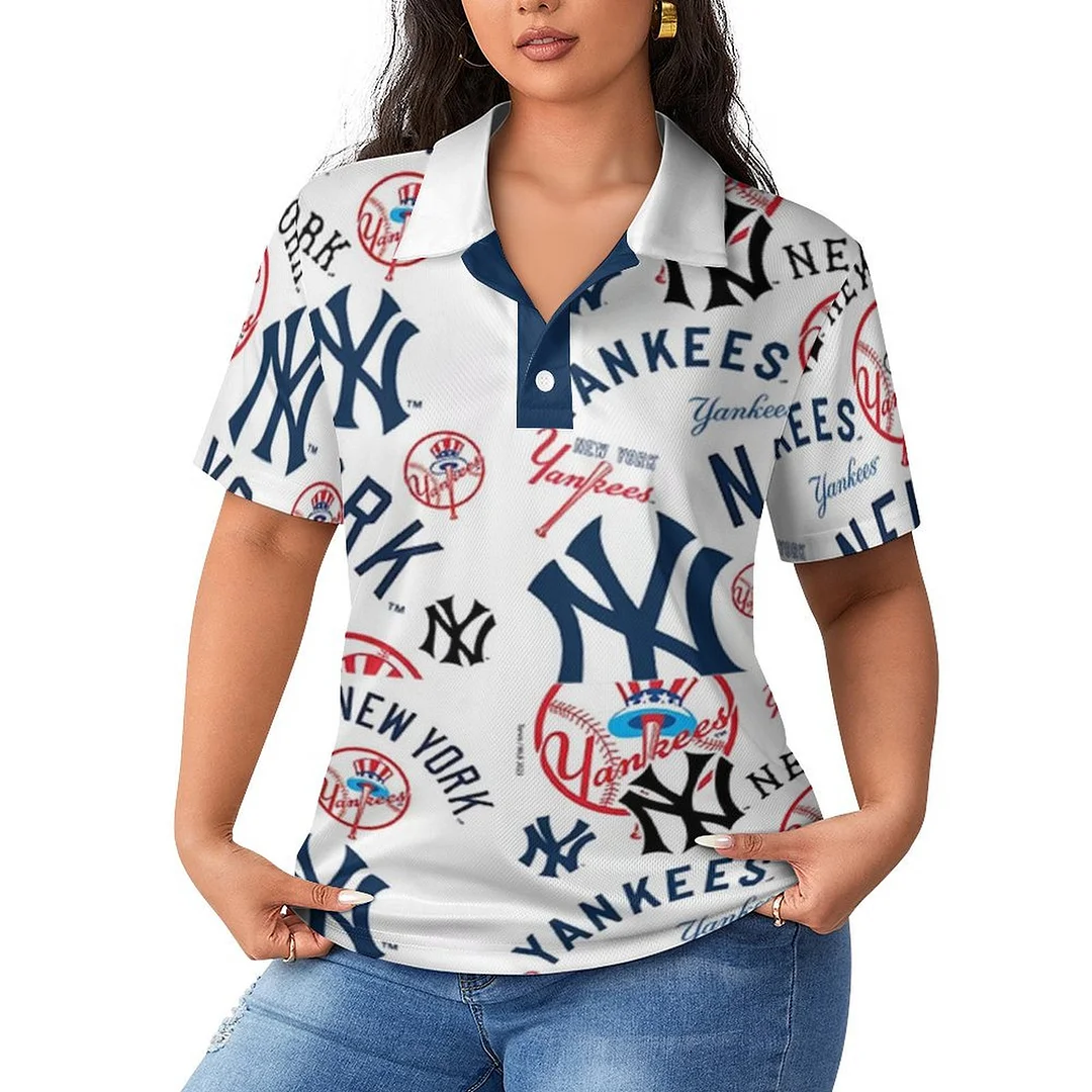 Casual Polo-Shirt Short Sleeve Tops  for Women Printed with Patterns,Blue
