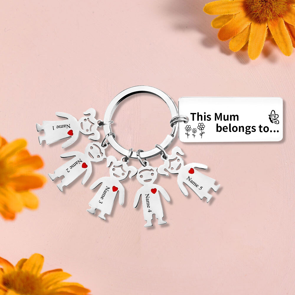 5 Names - Personalised Keychain with Kid Charms Engraved Names Keyring  Mother's Day Gift for Nan-Jessemade AU