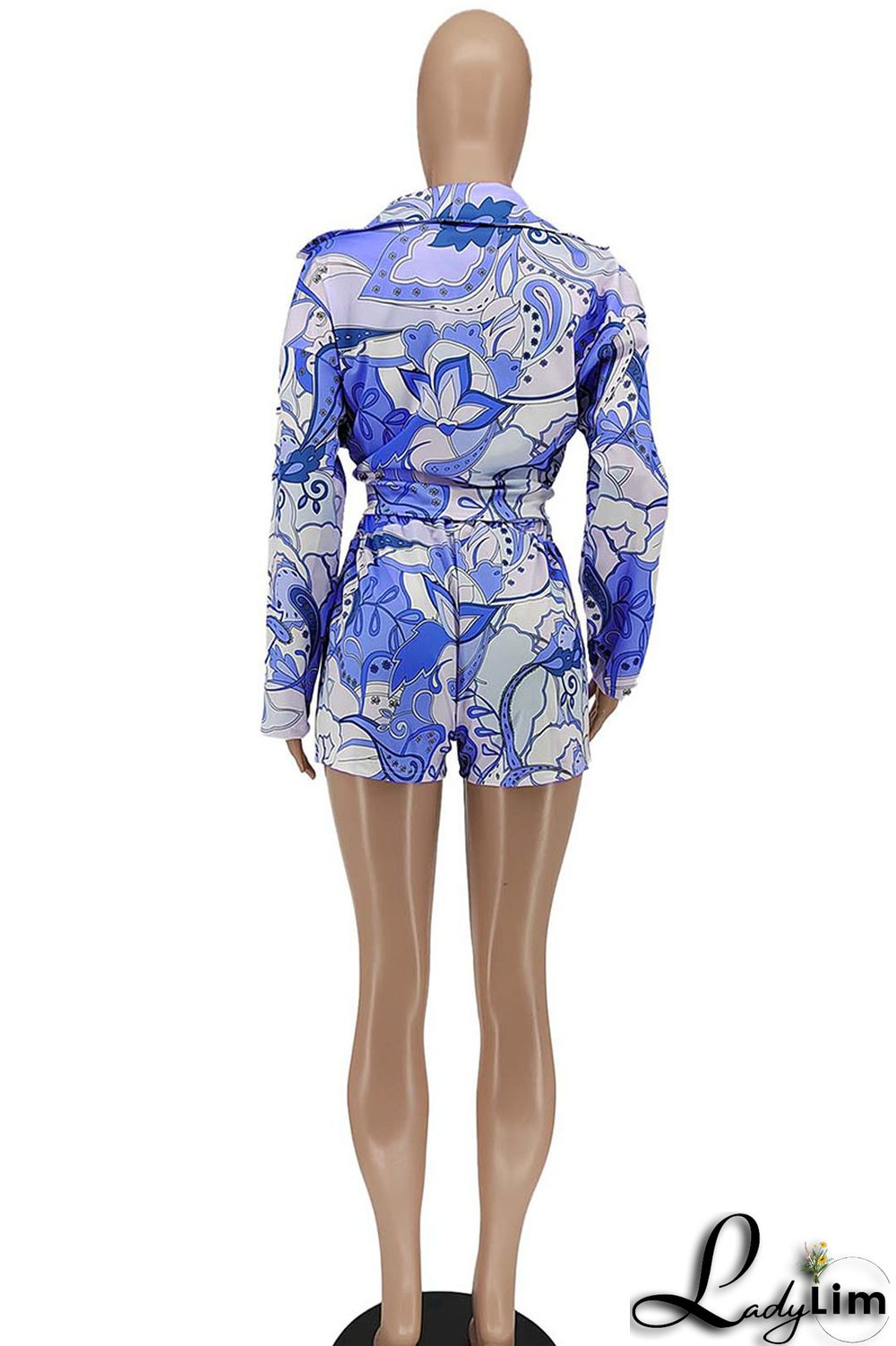 Green Fashion Sexy Print Patchwork Turndown Collar Long Sleeve Three Pieces