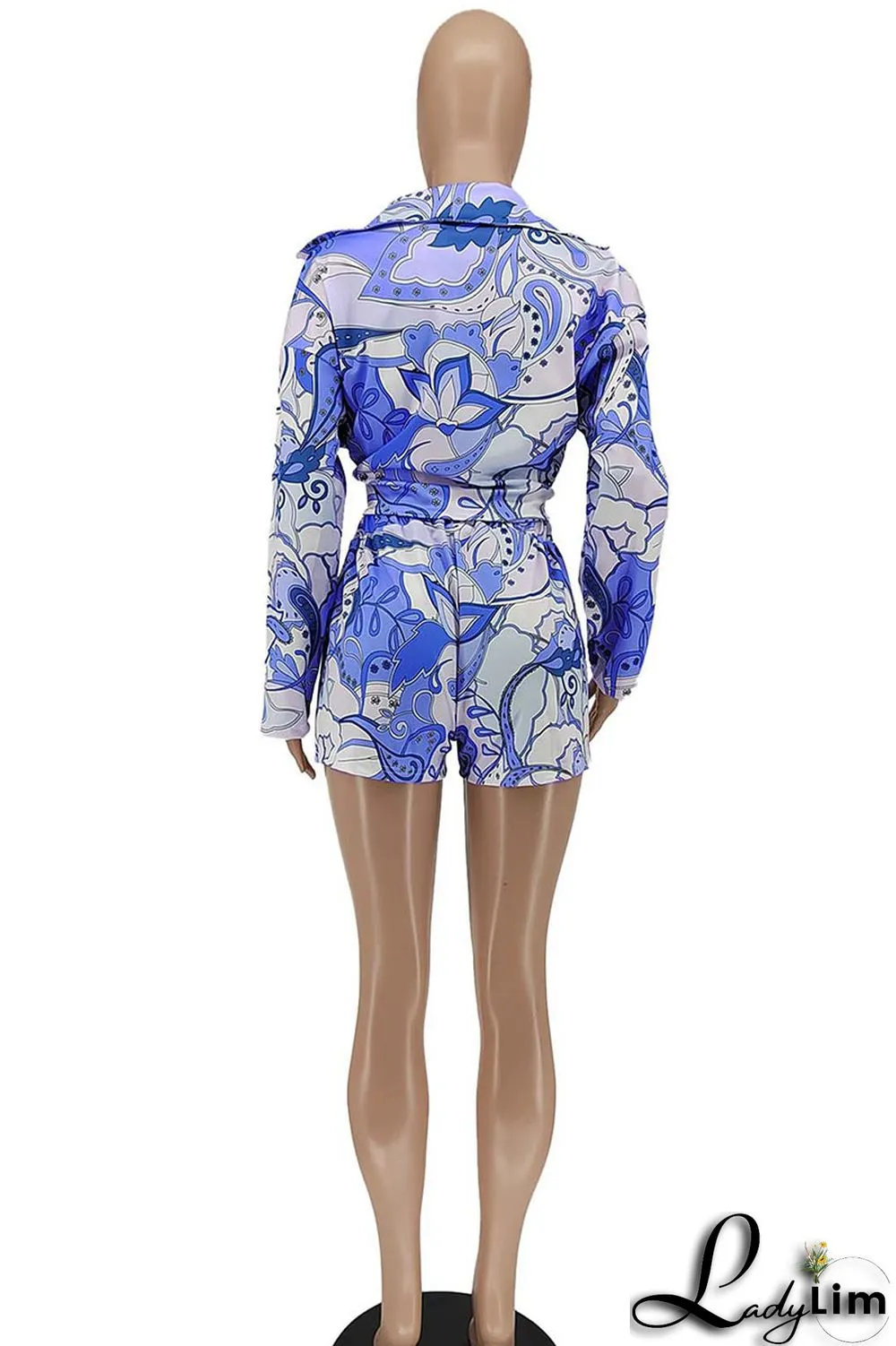 Green Fashion Sexy Print Patchwork Turndown Collar Long Sleeve Three Pieces