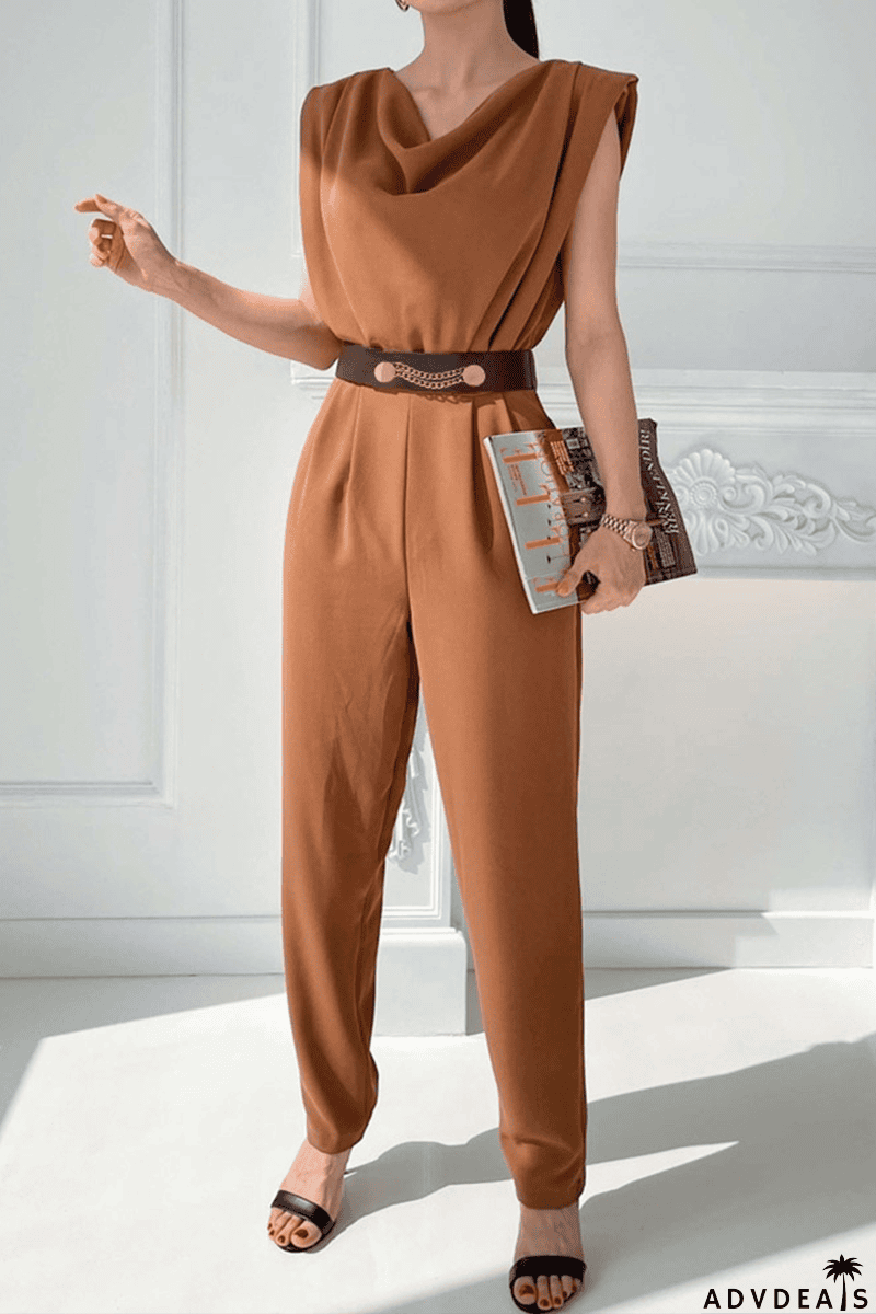 Street Solid Patchwork U Neck Regular Jumpsuits