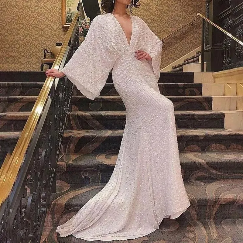 Uveng Uveng New V-Necked Long-Sleeved Sleeves Of Sleeves Dress Fishtail Banquet Elegant Long Dress
