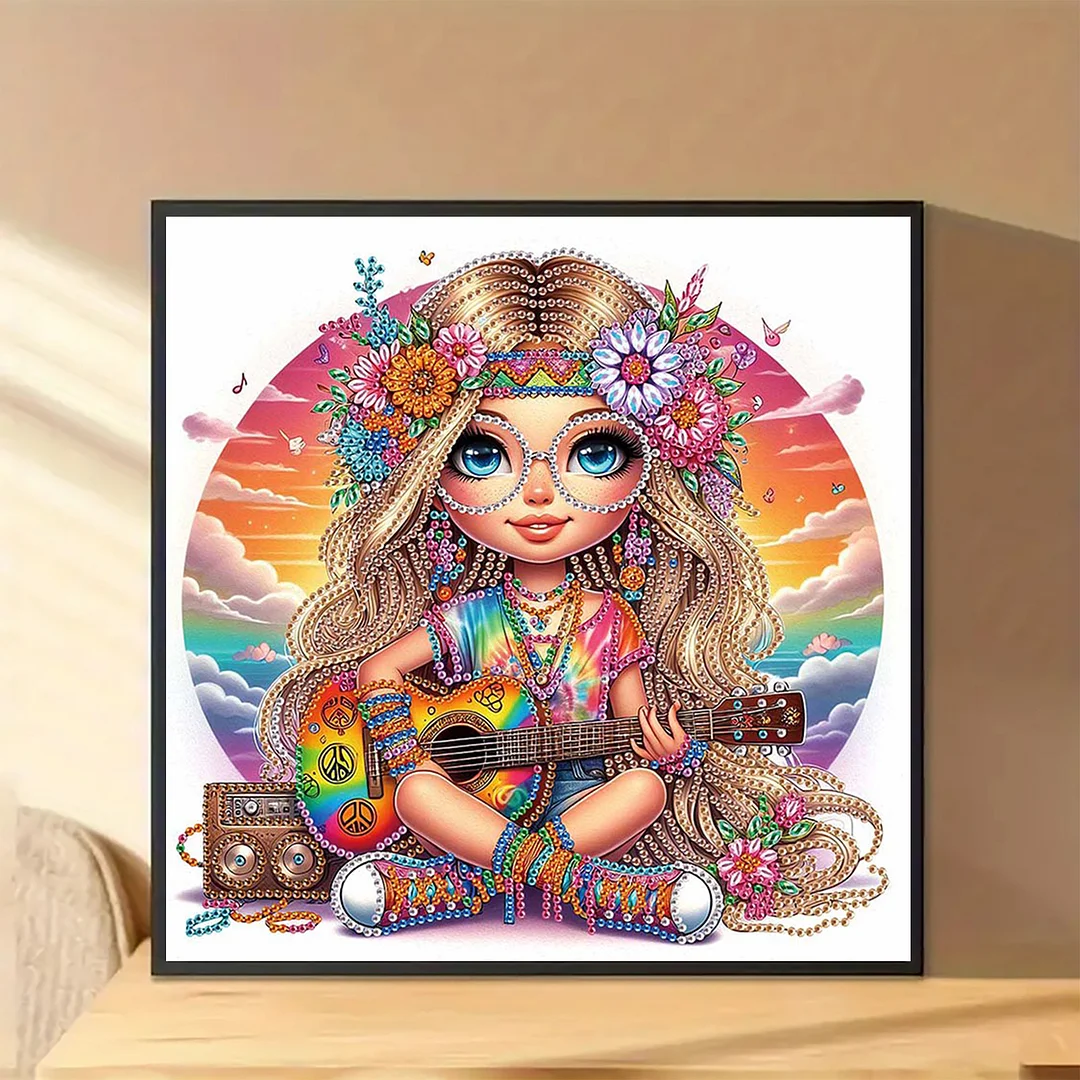 Diamond Painting - Partial Special Shaped Drill - Hippie Girl(Canvas|30x30cm)