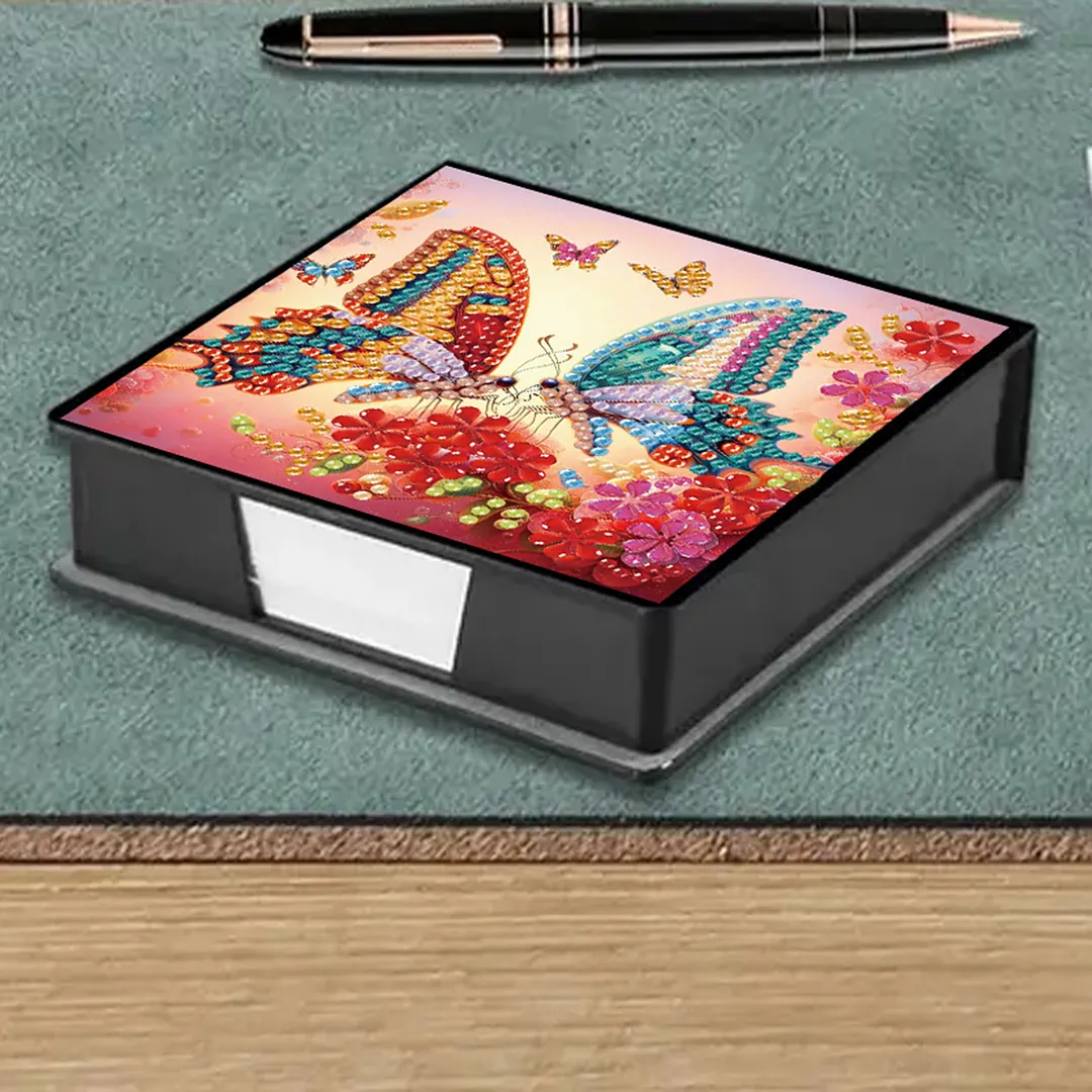 Two Butterflies PU DIY 5D Diamond Painting Note Box w/160 Sheets for Office Home