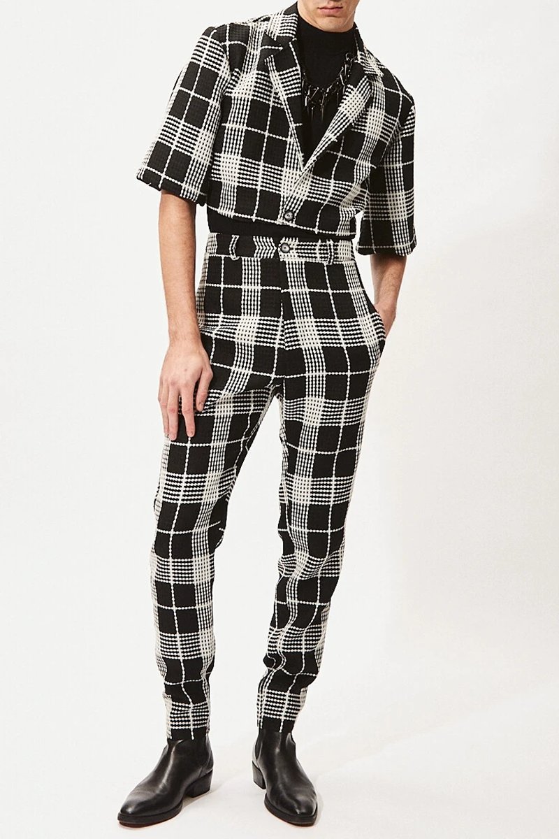 Ciciful  Casual Plaid V Neck Crop Top Pants Two Piece Set