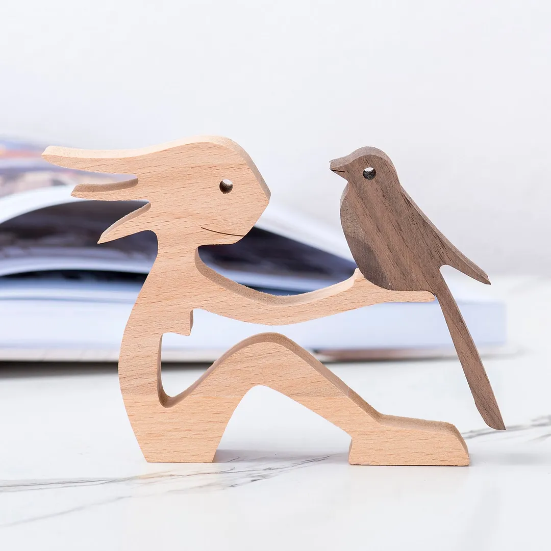 Family Puppy Wood Dog Craft Figurine Desktop Table Ornament Carving Model Creative Home Office Decoration Love Pet Dropshipping
