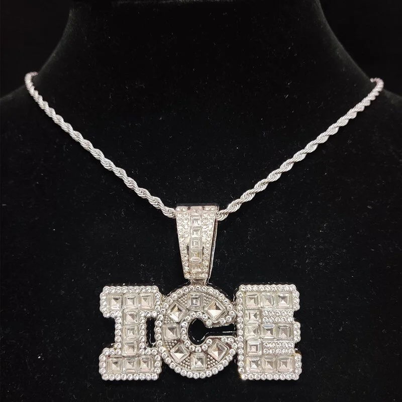 Letter ICE Pendant With 13mm Cuban Chain Bling Necklace-VESSFUL