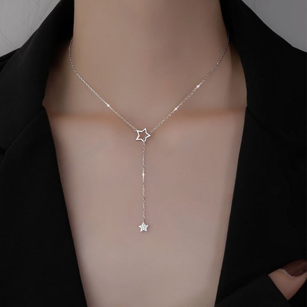 Flashing Diamond Star Necklace Hollow Design Necklace Female Tassel Clavicle Chain Female Model Simple Temperament - Shop Trendy Women's Fashion | TeeYours