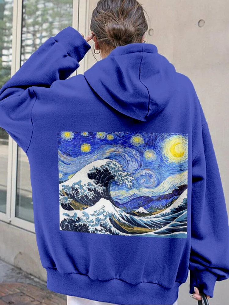 The Great Starry Wave Art Cozy Hoodie