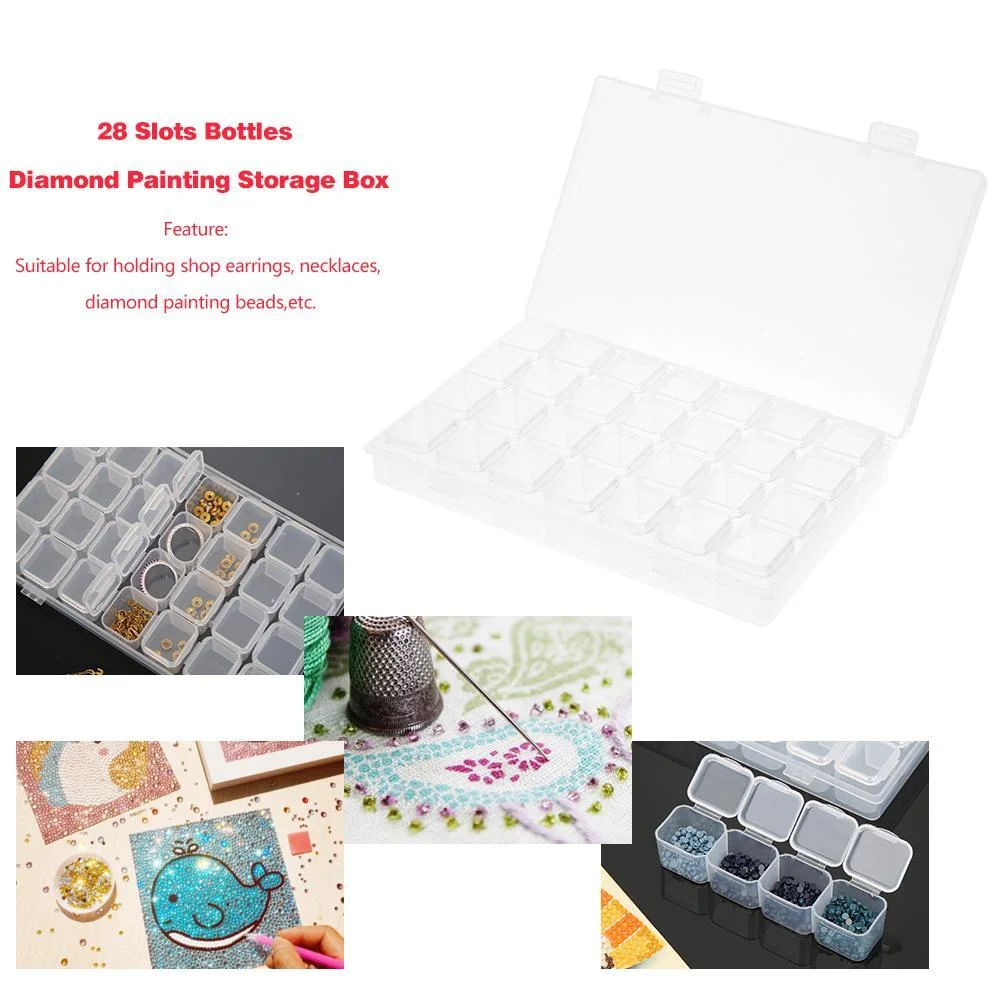 28 Grids Transparent Container Diamond Painting Accessories Storage Box