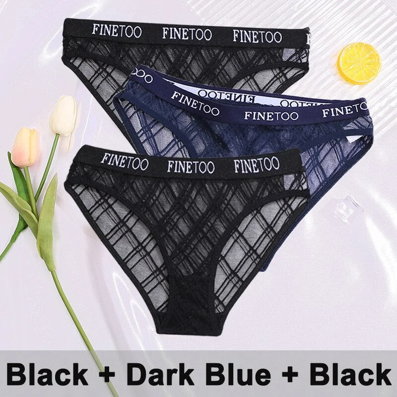 3PCS/Set Lace Panties Women's Lingerie Underwear Perspective Sexy Panties Female Underpanties Grid Mesh Design Briefs Pantys