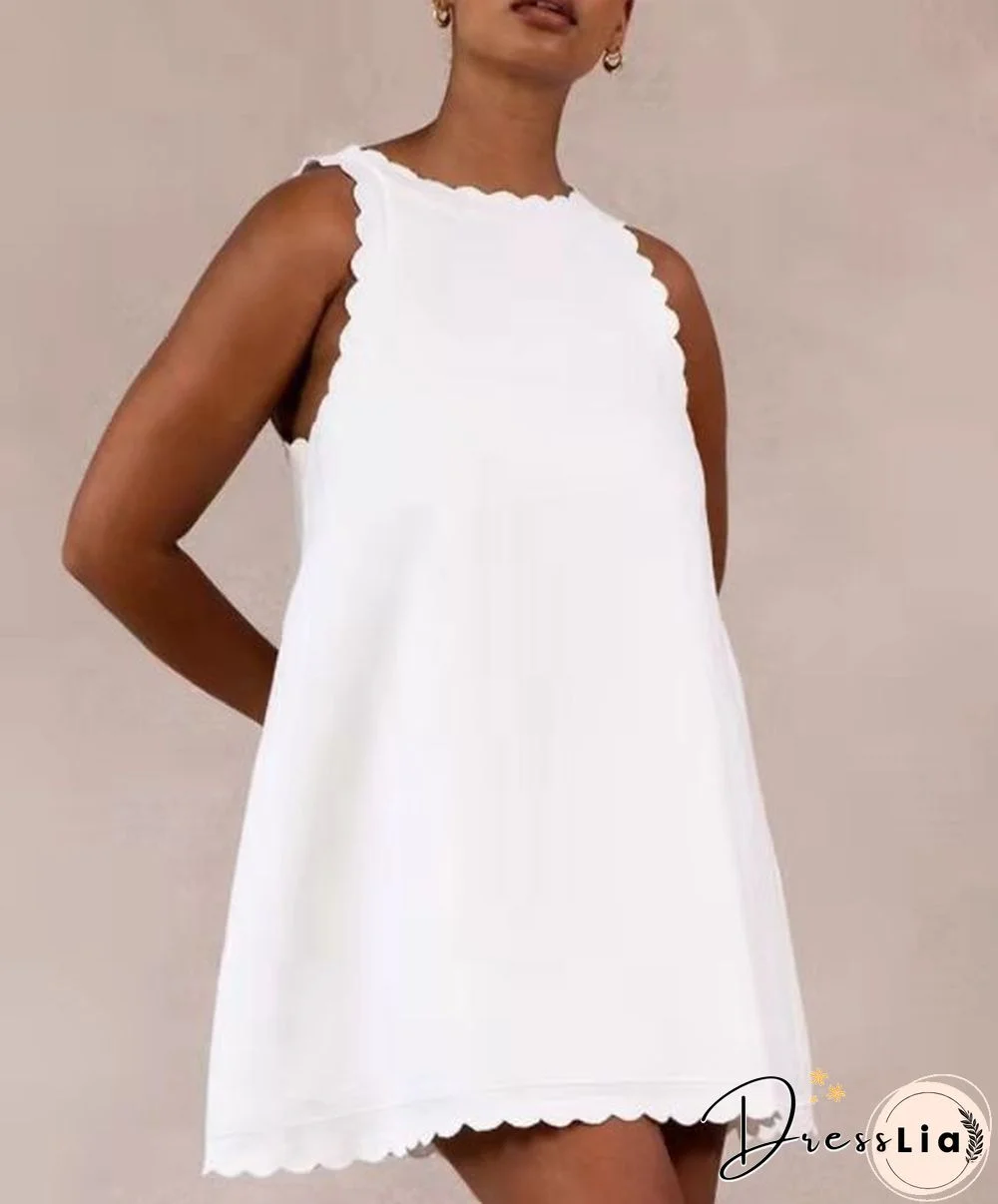 Casual Cotton And Linen Solid Color Embroidered Flounces Women's Dress White Dresses