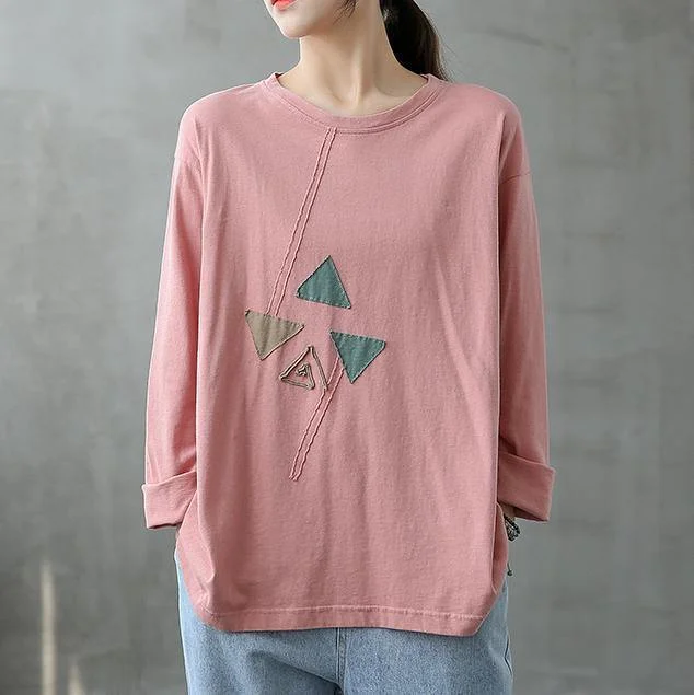 Handmade o neck patchwork clothes Fabrics pink blouses