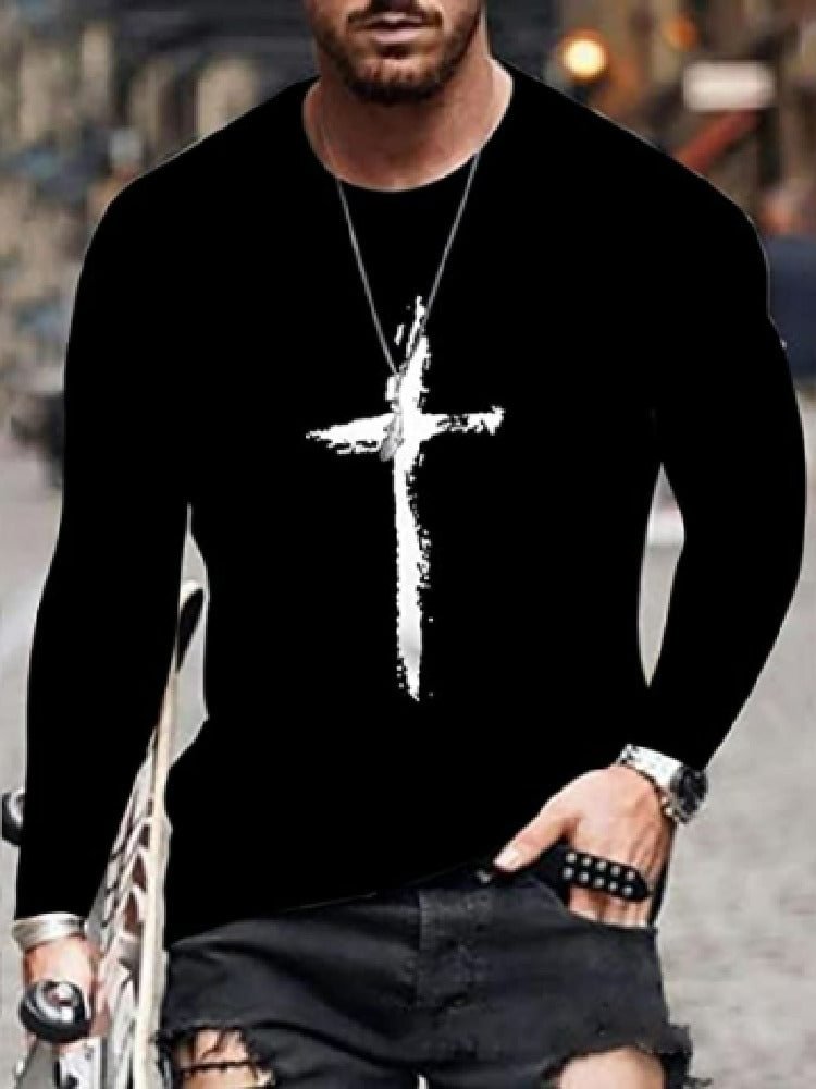 Men's Printed Casual Round Neck Long Sleeve T-Shirt
