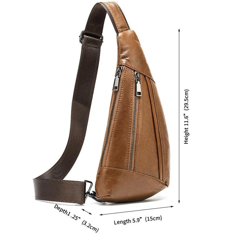Textured Style Adjustable Strap Genuine Leather Multiple Compartment Sling Backpack