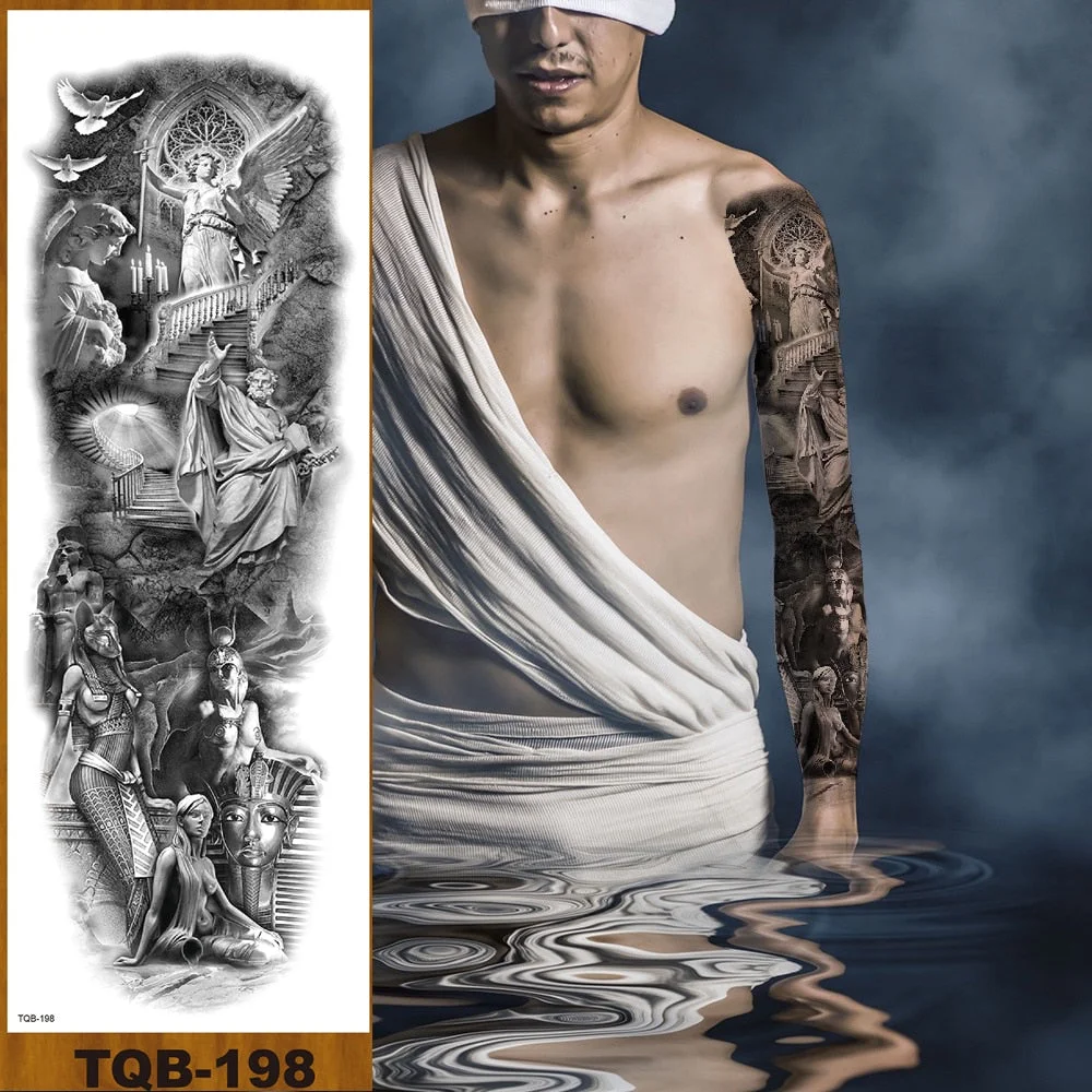 Full Flower Arm Temporary Tattoos Stickers Man Woman Girls Leg Fake Tatoo Lotus Buddhism Pray Cross Wing Drop Shipping DIY