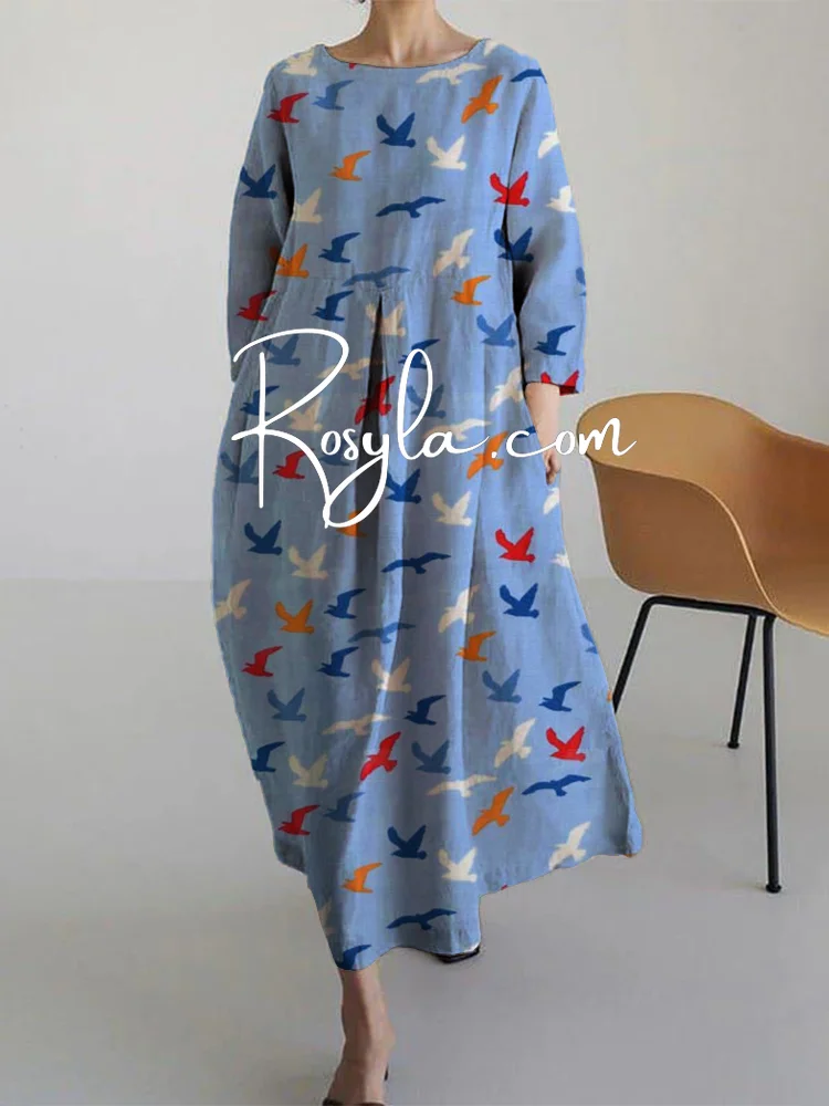 Women's Casual Colorful Birds Print Dress