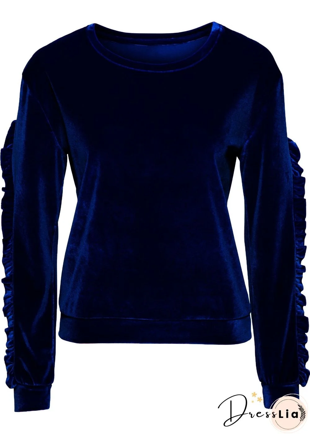 Round Neck Velvet Ruffled Velvet Shirt