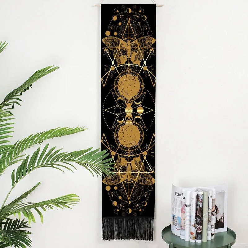 Home Sun Moon Scroll Drawing Decor Macrame Tassel Hand-Woven Wall Hanging Tapestry Tarot Bedroom Art Background Cloth Tapesry