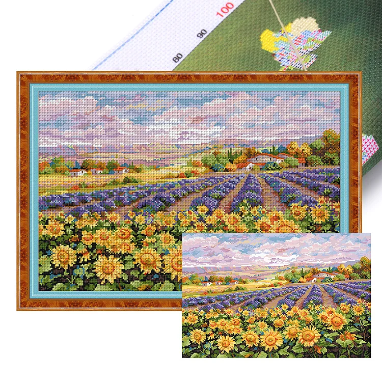 Spring-Lavender Sunflower Field 11CT (65*45CM) Stamped Cross Stitch gbfke