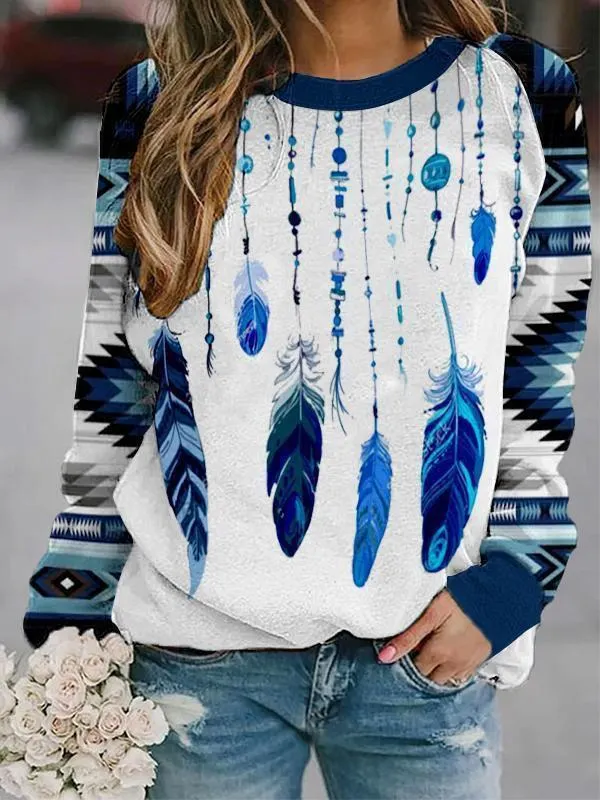 Vintage Print Sweatshirt Women Autumn Fashion Pocket O Neck Long Sleeve Streetwear Hoodies Female Plus Size Casual Pullovers
