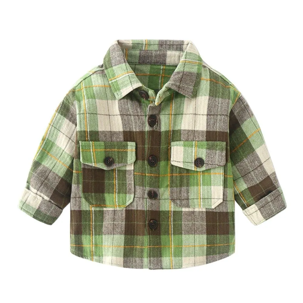 Mudkingdom Boys Shirts Plaid Turn-Down Collar Long Sleeve Autumn Classic Tops