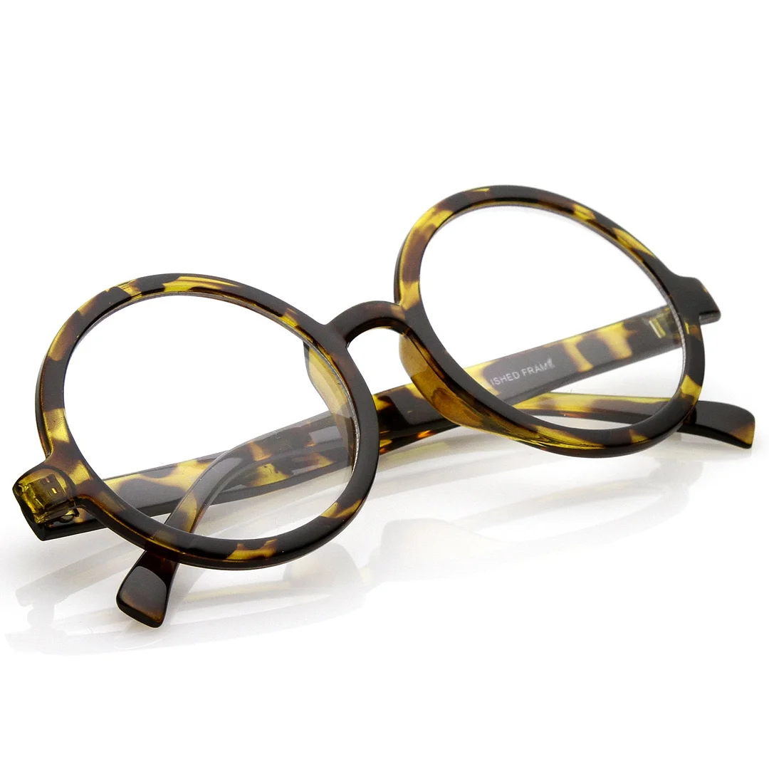 Retro Horn Rimmed Clear Lens Round Eyeglasses 52mm