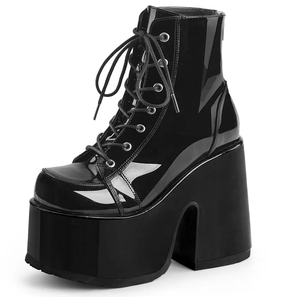 Vstacam 2023 Platform High Heel Cool Punk Fashion Women's High Quality Girls Goth Shoes Black Big Size 43 Cross-tied Casual Luxury Boots