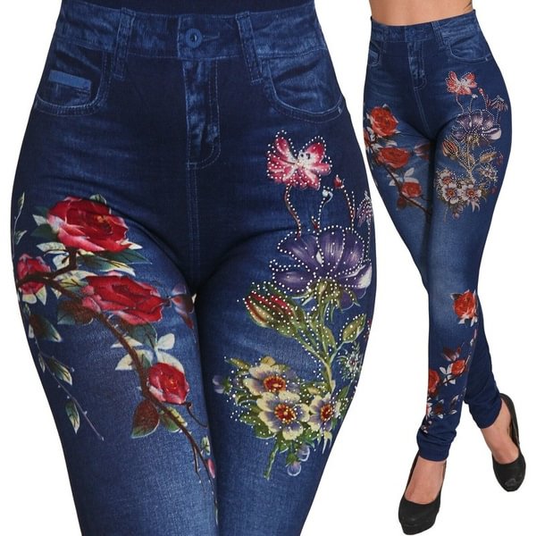 New Women's Fashion Jeggings Super Elastic Tight-fitting Imitation Faux Jeans Pants Slim-free Denim Leggings - Life is Beautiful for You - SheChoic